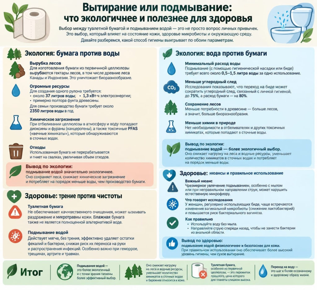 Вытирание или подмывание: что экологичнее и полезнее для здоровья